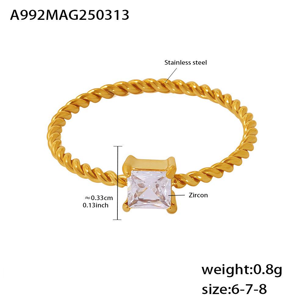 Qiong Yao Colorfast Real Gold Plated Zircon Twist Ring Size 6