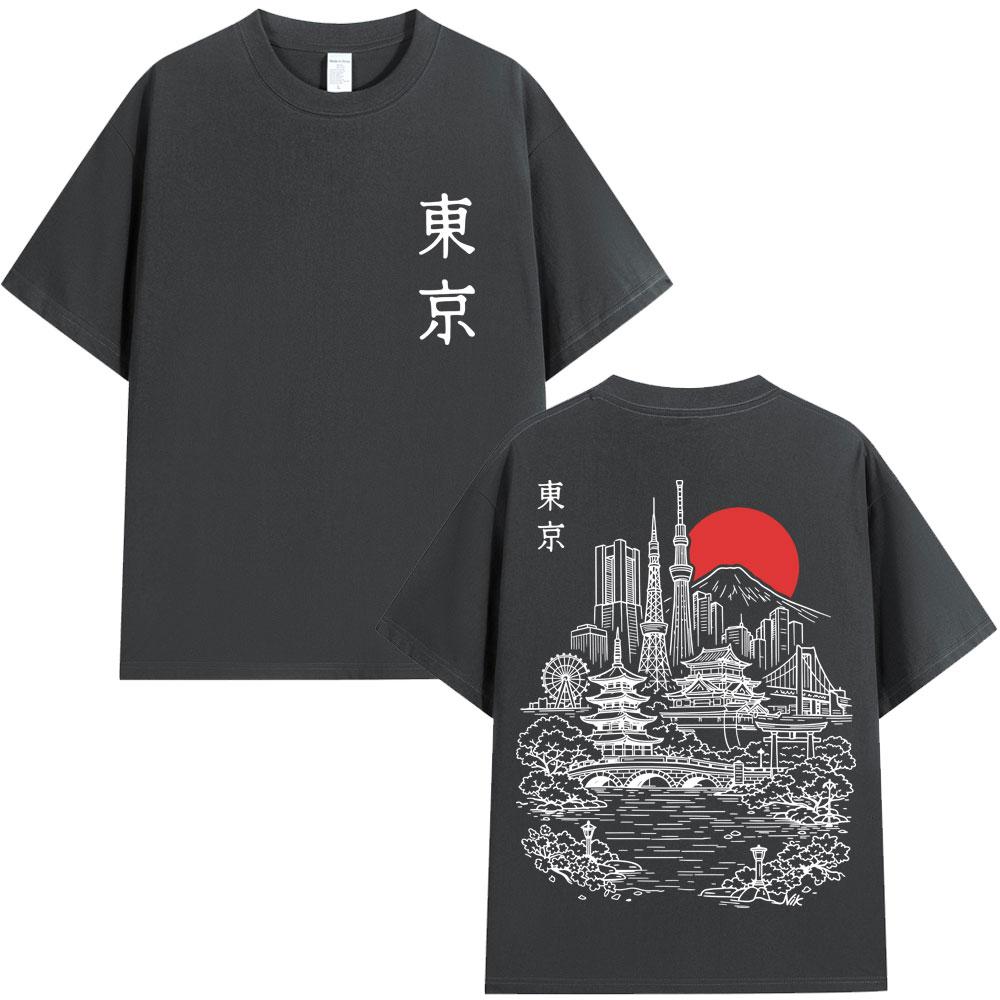 Japanese Tokyo Style Sakura Travel Graphic T Shirt Unisex Women Fashion Harajuku High Quality T-shirts Loose Cotton Casual T-shirt