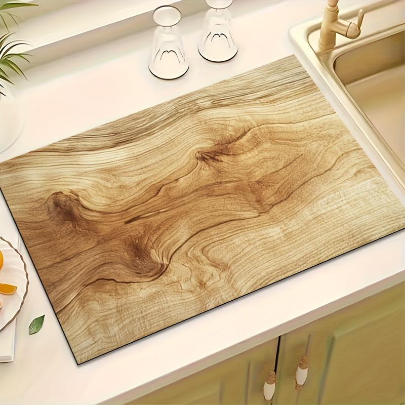 1Pcs Rubber Drying Mat With Wood Grain Print For Coffee Shop Restaurant Kitchen Carpet Tableware Durable Diatom Mud Table Mat Pet Mat Coffeeware