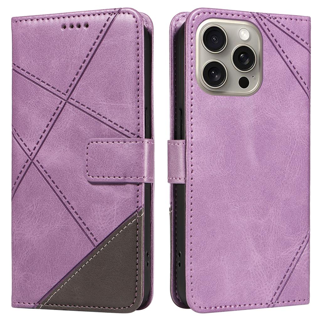 For iPhone 15 Pro Max Case Card Slots Lines Pattern PU Leather Phone Cover Stand