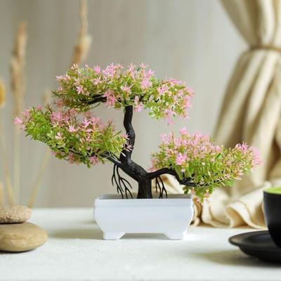 1 Stück Künstliche Kleine Bonsai-Blume mit Designer-Topf | Realistisch Aussehend - Keine Pflege | Blumentopf für Heimdeko, Bürodeko