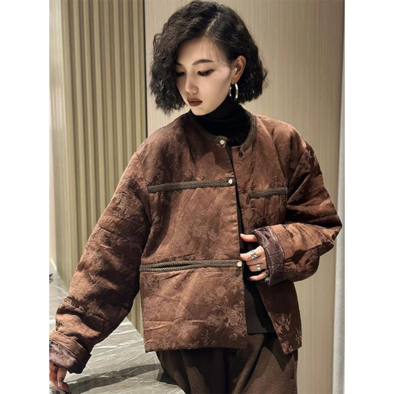 Nova Jaqueta de Algodão Botões Marrons Super Street para Mulheres Inverno 2025 Novo