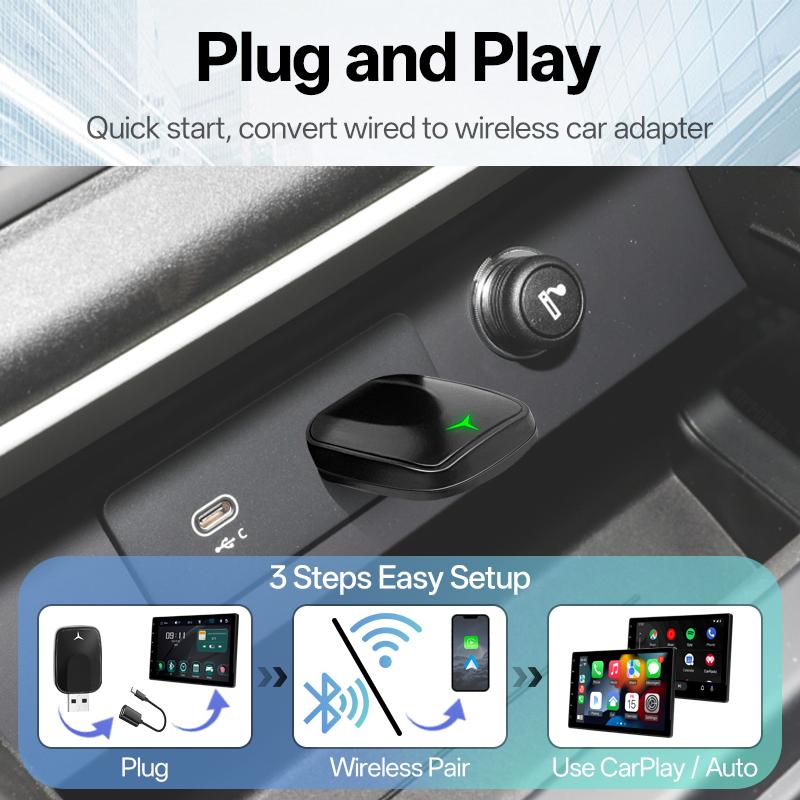 Wired To Wireless CarPlay Android Auto Adapter Dongle Plug and Play 2in1 For Toyota VW Kia