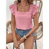   Women's Square Neck Ruffle Sleeve Crop Top Textured Casual Summer Tops