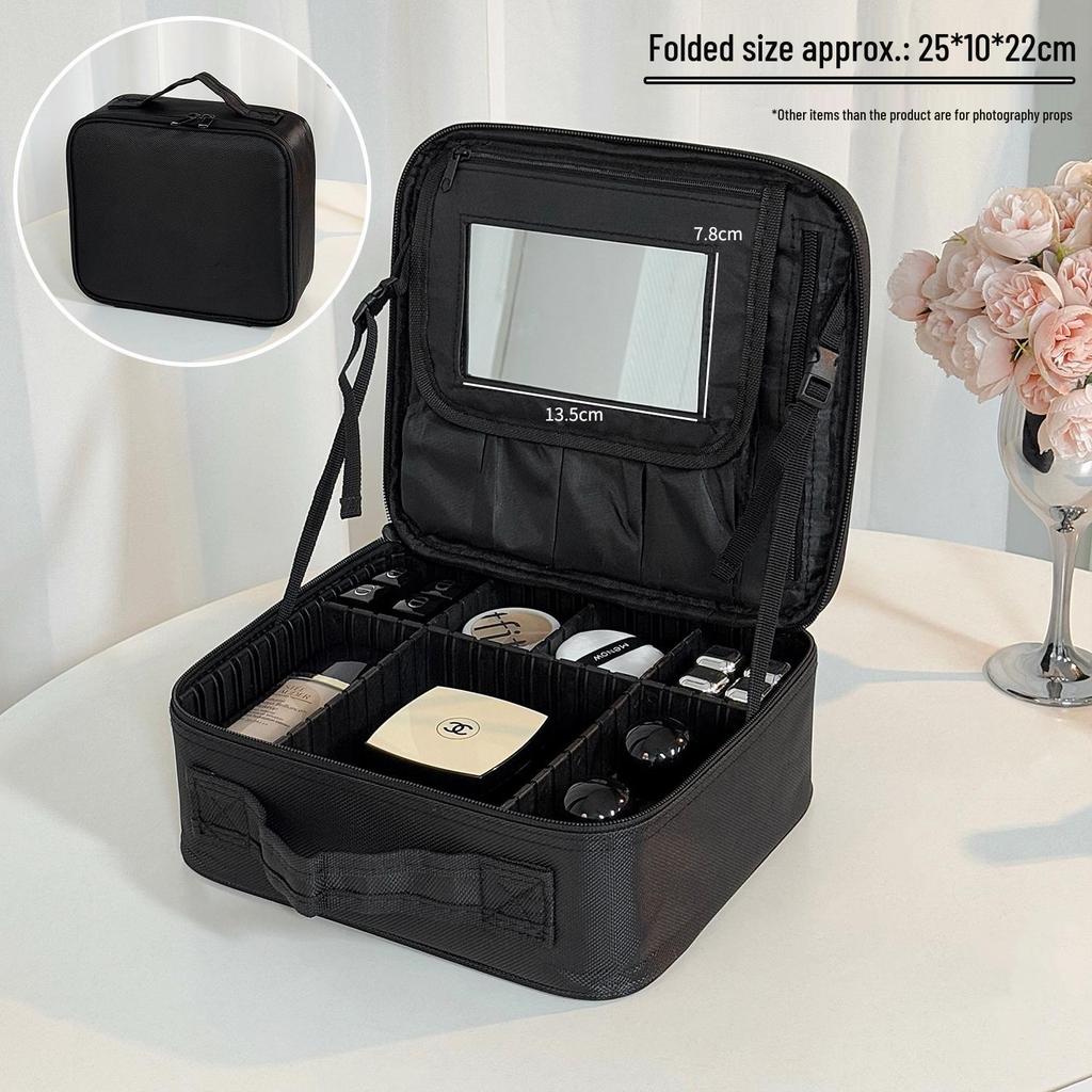 2025 New Style Women's Portable Makeup Bag - Large Capacity, Waterproof Travel Case with Mirror