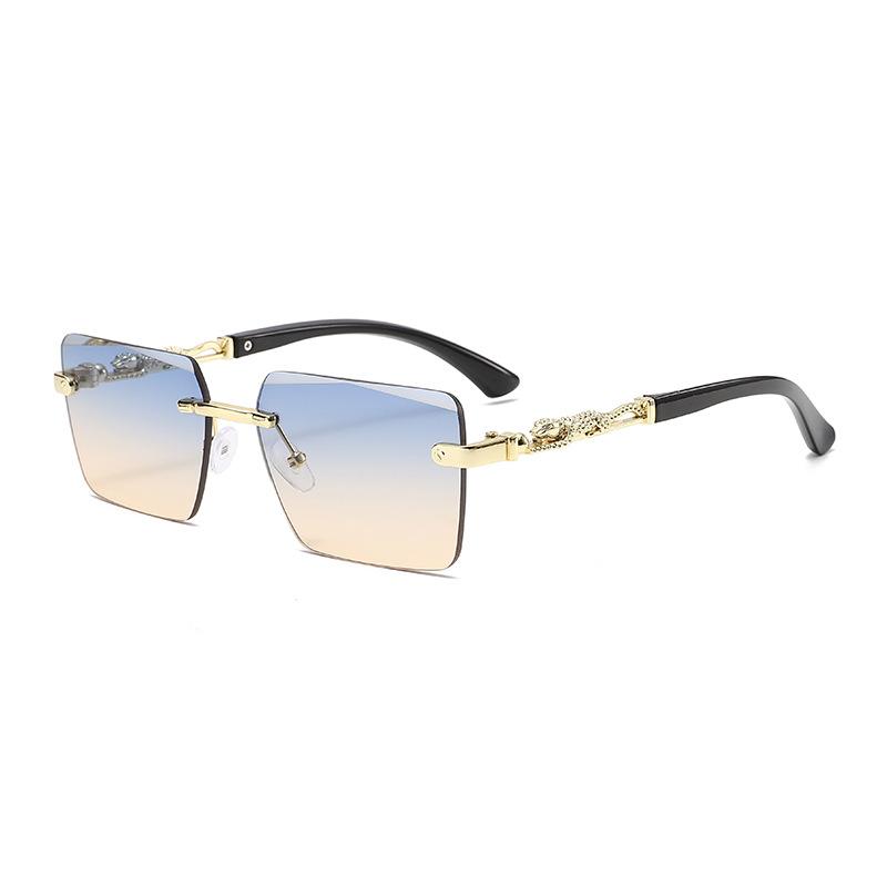 Square frameless sunglasses men's European and American trends leopard head zinc alloy fashion glasses sunglasses spot