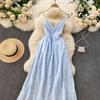 Hollow Floral Sexy Neck Backless Halter Dress Women's Holiday Style Long Dress