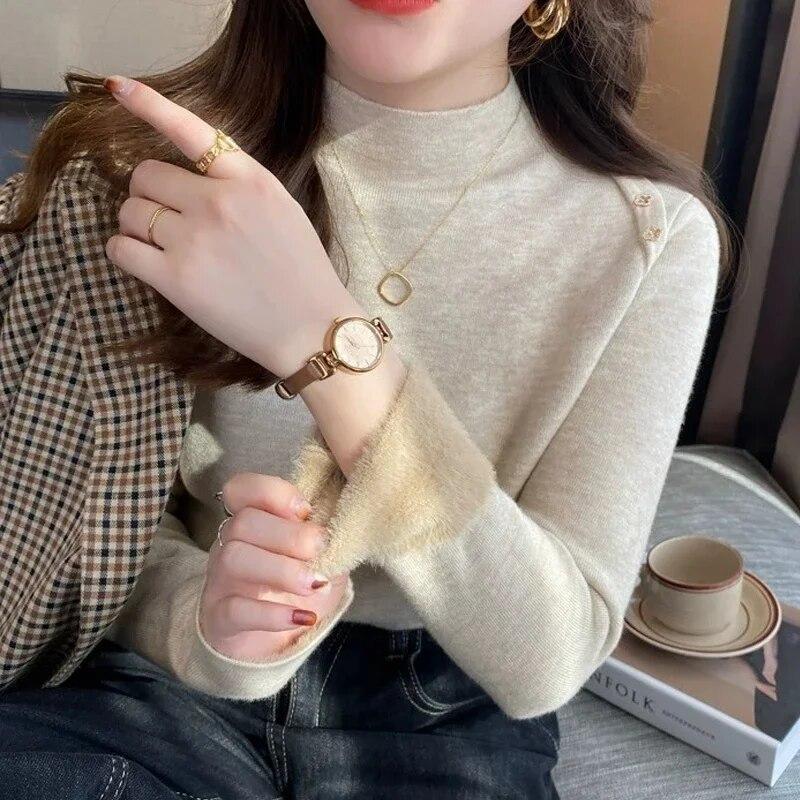 

Повседневный мягкий теплый свитер с длинным рукавом, женский модный пуловер с воротником-стойкой, женский осенне-зимний утепленный трикотаж, топы 29602 XL молочный белый