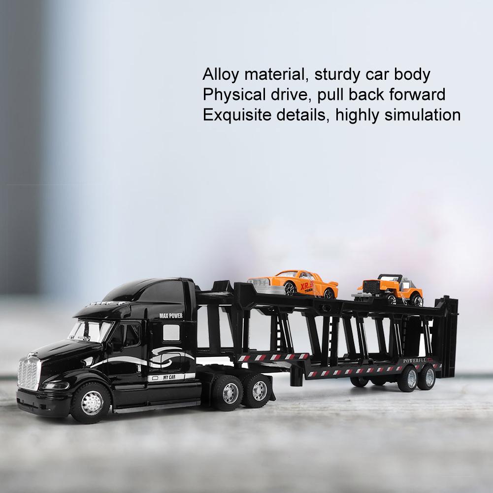 1:48 35CM Alloy Truck Model Simulation Light Sound Effect Vehicles Toy with 2pcs Car