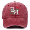 Trendy LA Rose Embroidered Washed Baseball Cap