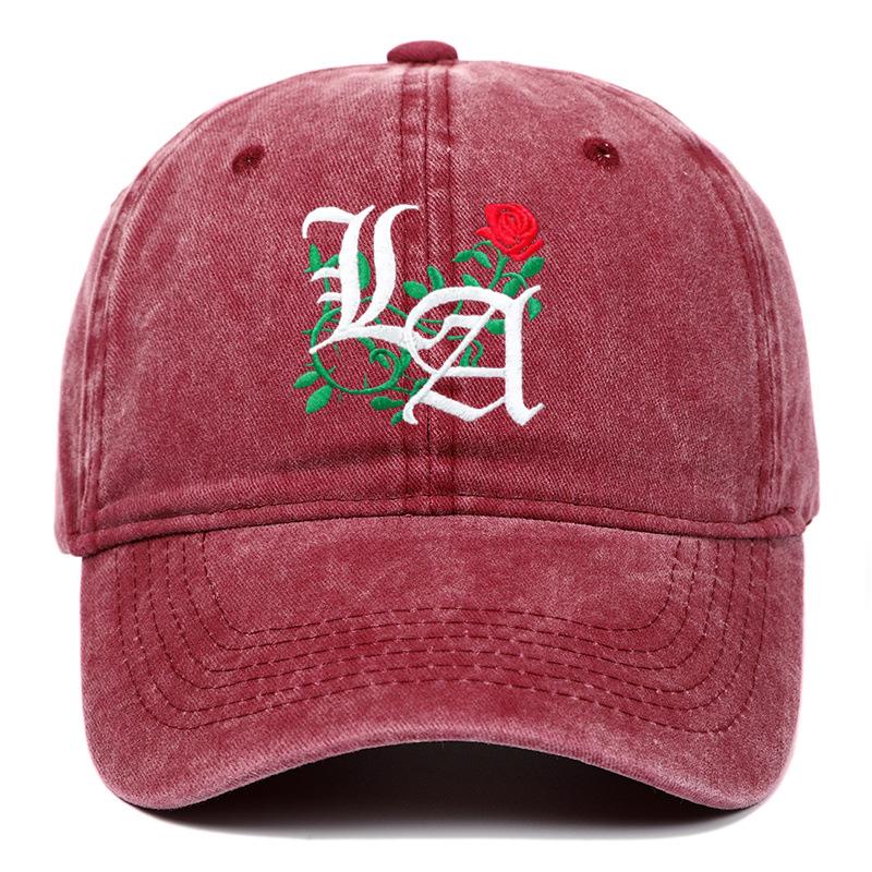 Trendy LA Rose Embroidered Washed Baseball Cap
