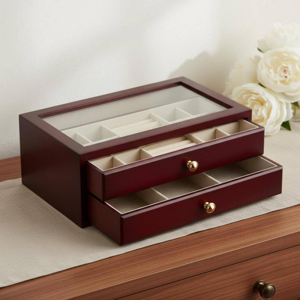 Multi Layer Jewelry Box Luxury Style Wooden Basic Container Design Storage for Women, Bride,