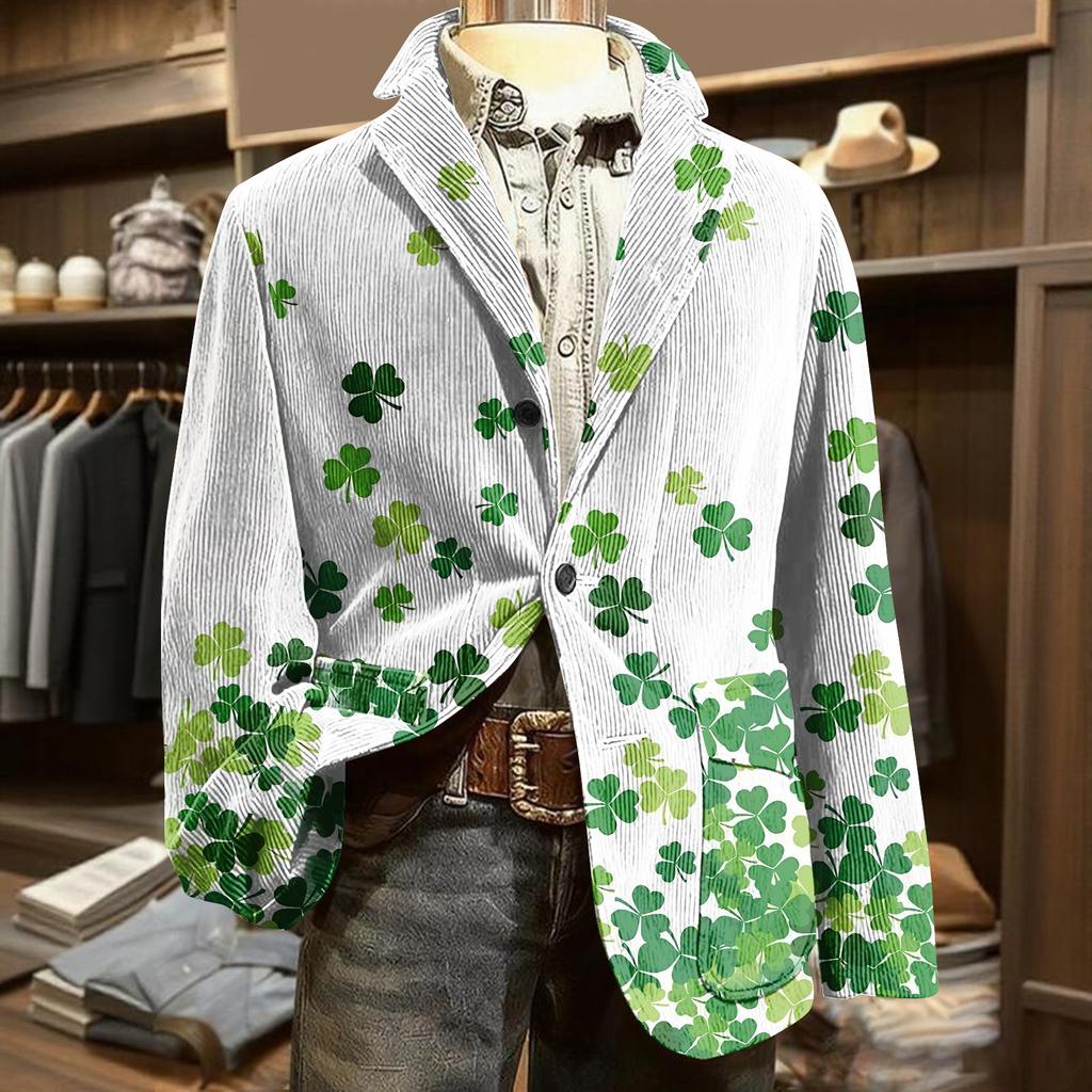 Herren Bedruckter Kord Samt Taschen Anzug Jacke Cardigan Herren Freizeitanzug