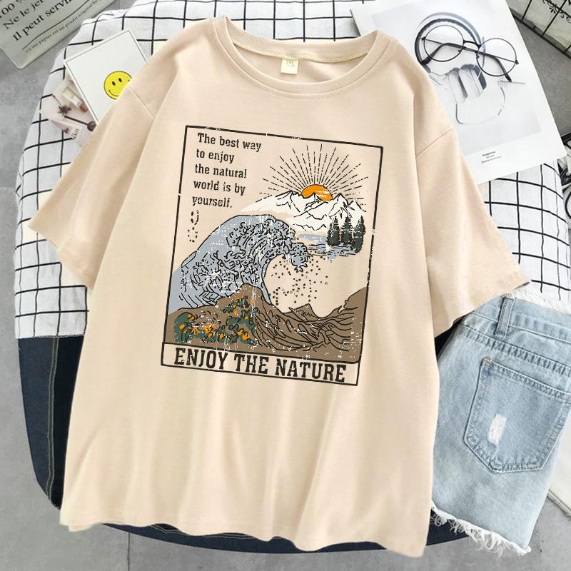 Genießen Sie die Natur Harajuku Grafik T-Shirts Weibliche Street Hip Hop T-Shirts Baumwolle Übergroße Kleidung Cooles Atmungsaktives T-Shirt