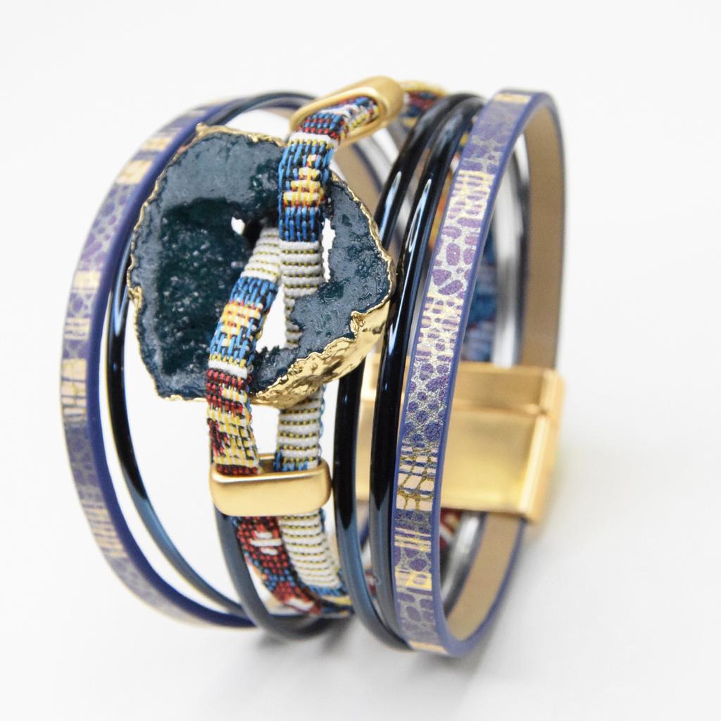 Multi Layer Geometric Hollow Bangle PU Leather Ethnic Style Woman Versatile Bangle Jewelry Accessory