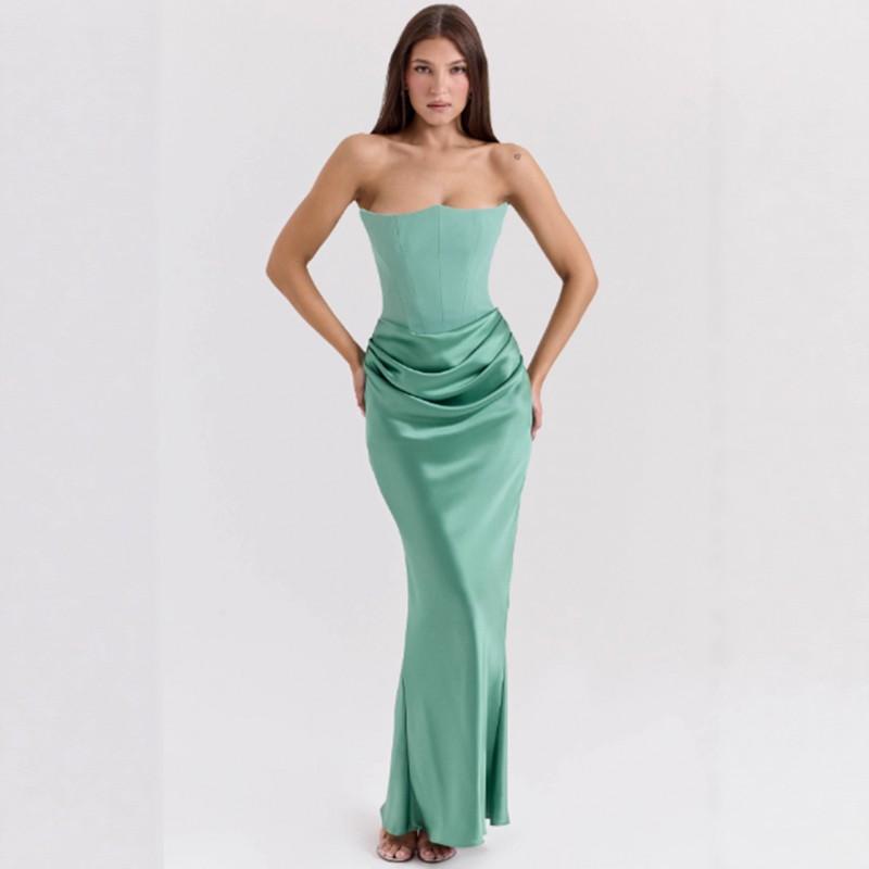 Sexy Backless Mermaid Evening Dress Slim Fit Solid Color Strapless Long Party Gown Women