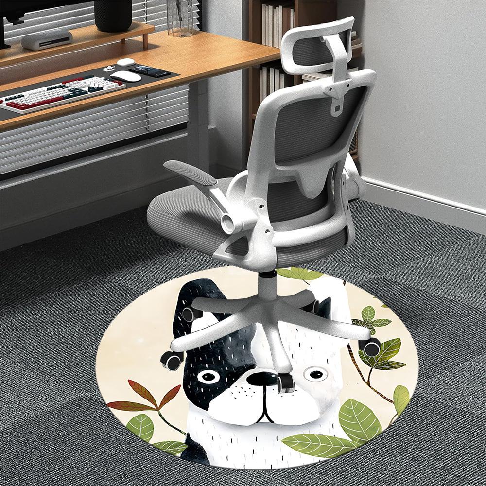 1pc Bulldog Leaves Office Round Area Rug, Indoor Mat Suitable ForOffice, Under Office Chairs Bedroom Living Room Home Decor, Room Deco, D071