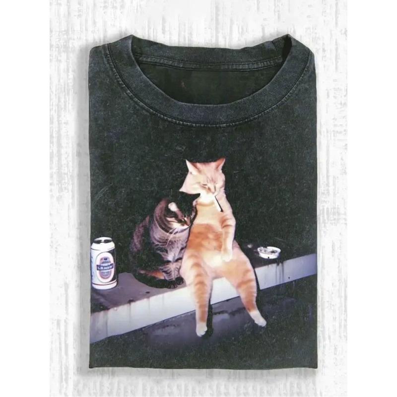 

European sizes Men S Casual T-shirt with Retro Street Print, Wrinkle Resistant, Crew Neck, Regular Fit, Short Sleeves S чёрный