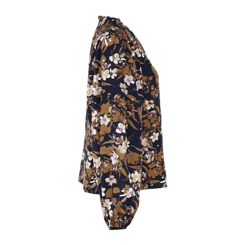 Jarní a podzimní dámská košile halenka s výstřihem do V Retro Temperament Elegantní košile s dlouhým rukávem