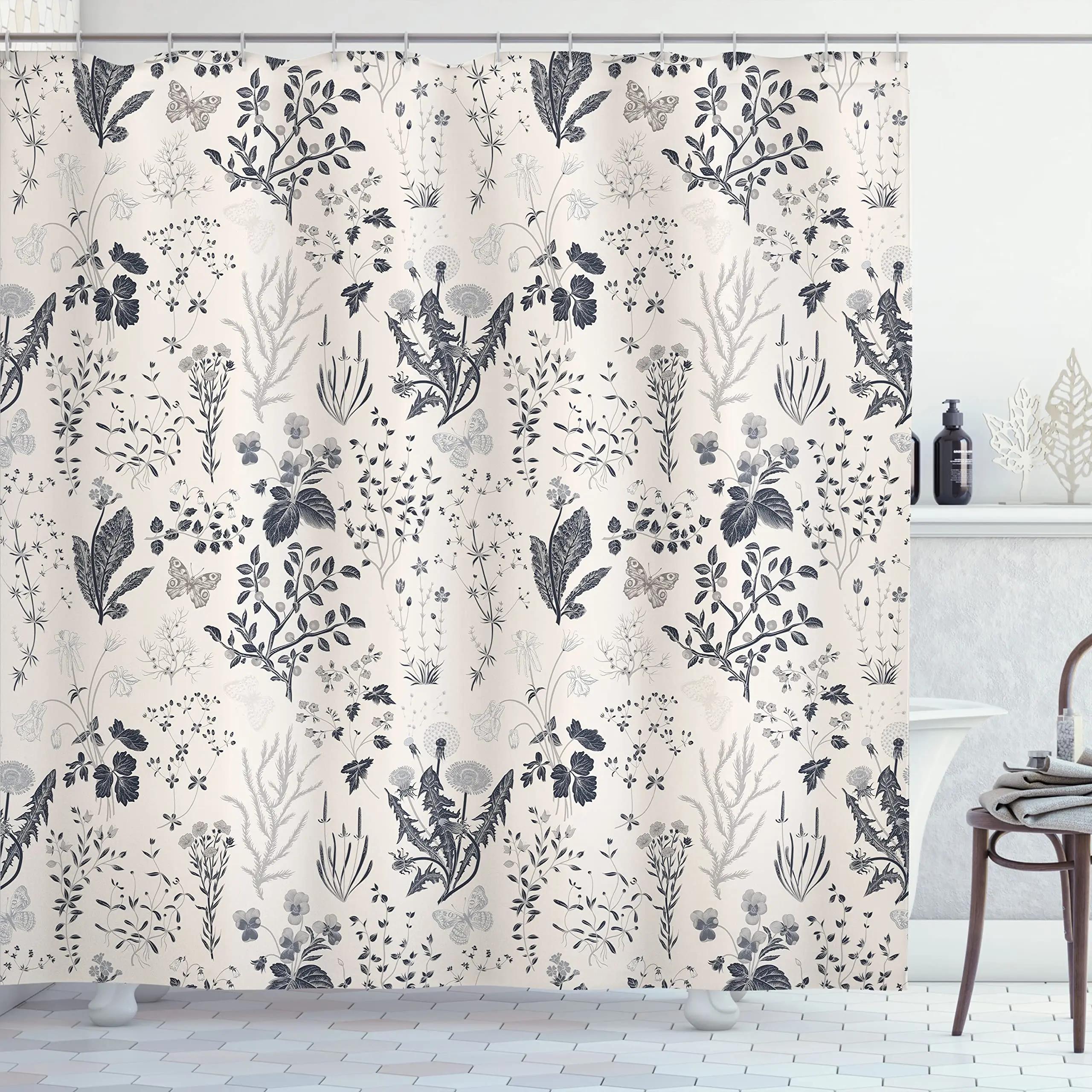 

Floral Shower Curtain Vintage Garden Plants Flowers Bath Curtain Bathroom Waterproof Fabric Bathtub Screen Decoration With Hooks W60H190(CM)-1 Pcs