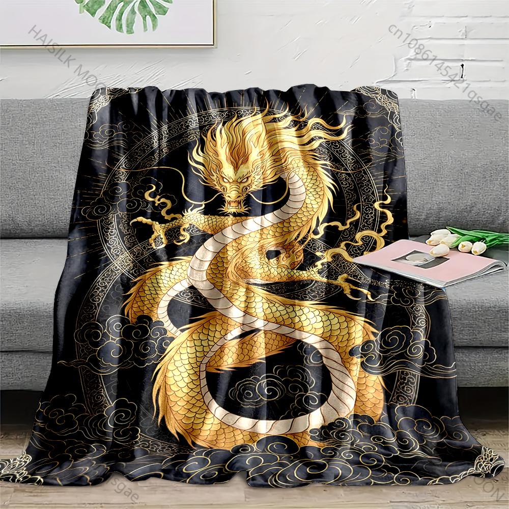 

Multiple sizes Golden dragon coiling in clouds Blanket Suitable for Home Bedroom Sofa Travel Camping Blanket Various Sizes Gifts 75x100cm
