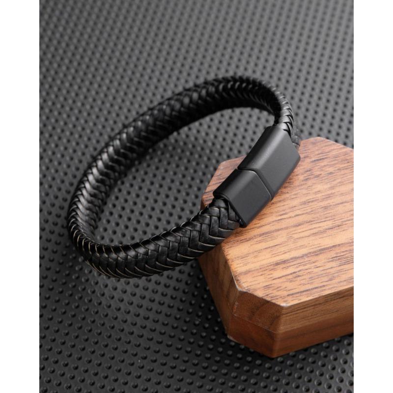 

Панк Кожаный Браслет с Крестом для Мужчин Многослойный Плетеный Веревочный Браслет с Магнитной Застежкой Аксессуар L104