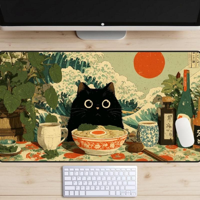 Tappetino da Scrivania Vintage Gatto Nero Tappetino per Scrivania Carino Mousepad Anime Tappetino per Laptop per Mouse del Computer Accessori per Ufficio Tappetino Mouse 900x400