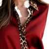 Leopard Print Satin Patchwork Long Sleeve Shirt for Women