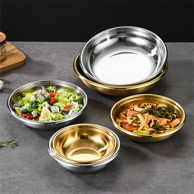 Korean Stainless Steel Round Storage Tray Western Food Serving Plate Dessert Cake Flat Dinners Dishes Kitchen Metal Tableware