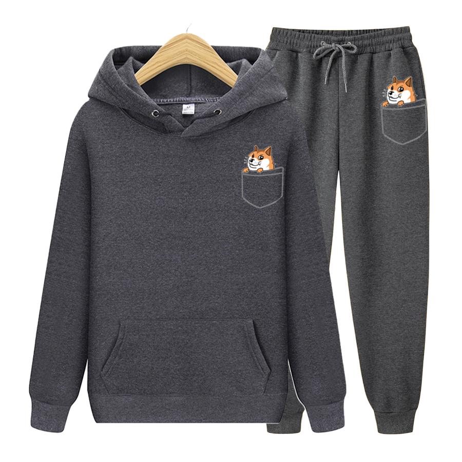 Mote Langermet Lomme Katt Herre Sett Fleece Hettegenser Bukse Tykk Varm Treningsdress Sportsklær Hettejakke Treningsdrakter Joggedress Treningsdrakt