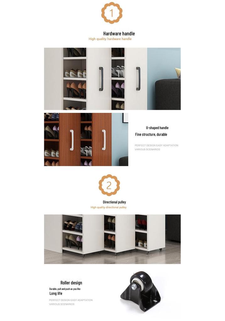 Wheeled Sliding Shoe Cabinet with Storage Drawer, Dustproof Side-Pull Rack, for Narrow Entrances