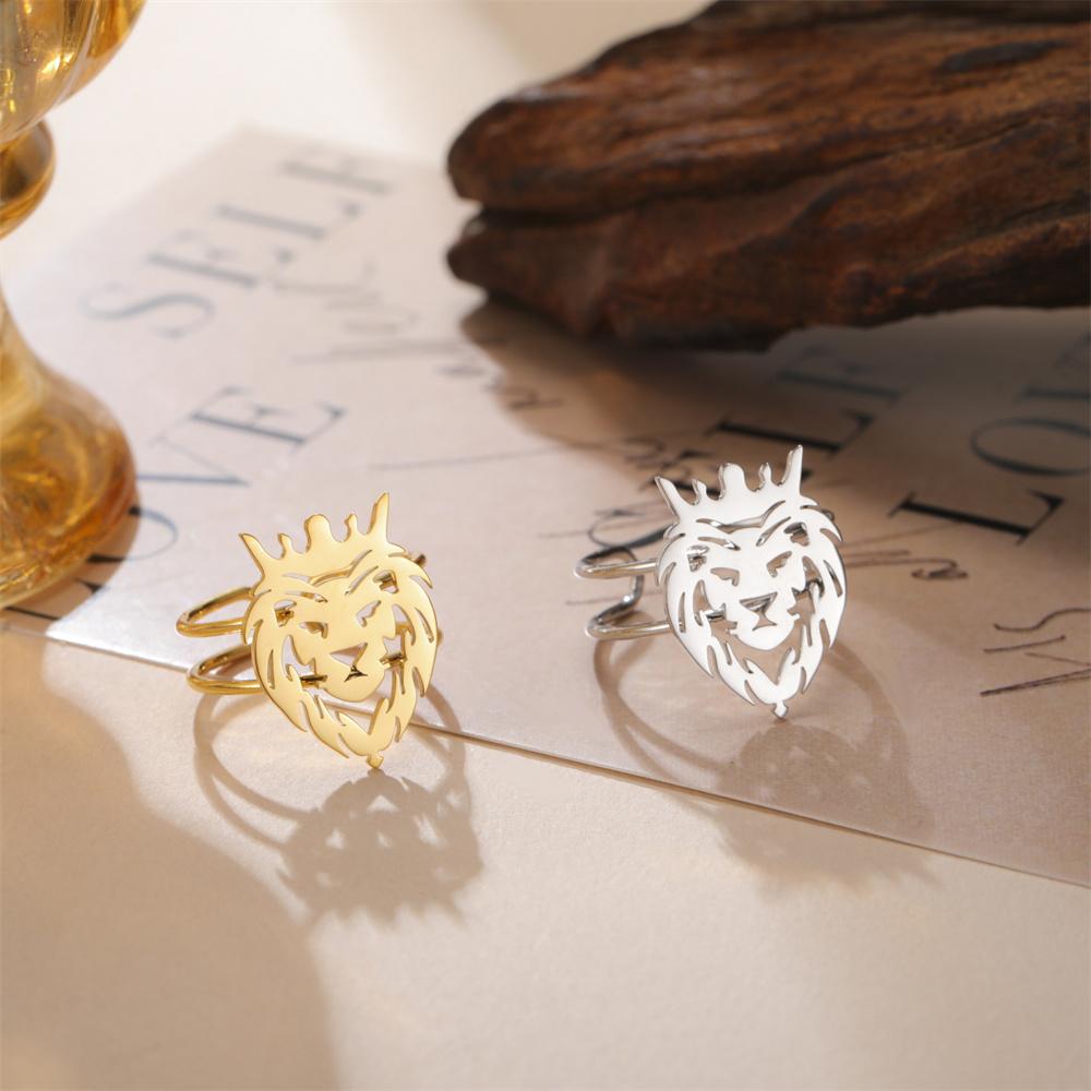 My Shape Lion Head Rings Stainless Steel Animal Lion King Open Adjustable Finger Ring Fashion Punk Jewelry Party Gifts Boys Men