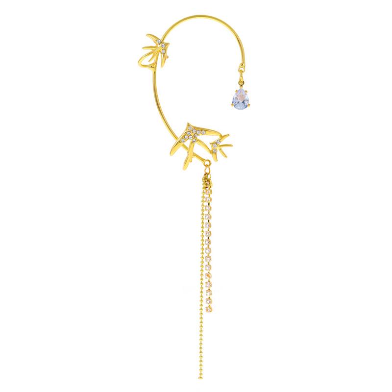 

Модная цепочка с кисточками и цирконием, зажим для ушей для женщин и девочек, блестящие непирсинговые манжеты-бабочки для ушей, вечерние украшения, аксессуары, подарки 14-Right ear