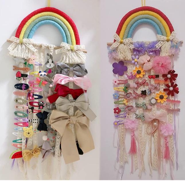 Rainbow Lace Hairpin & Headband Organizer for Kids' Room Decor