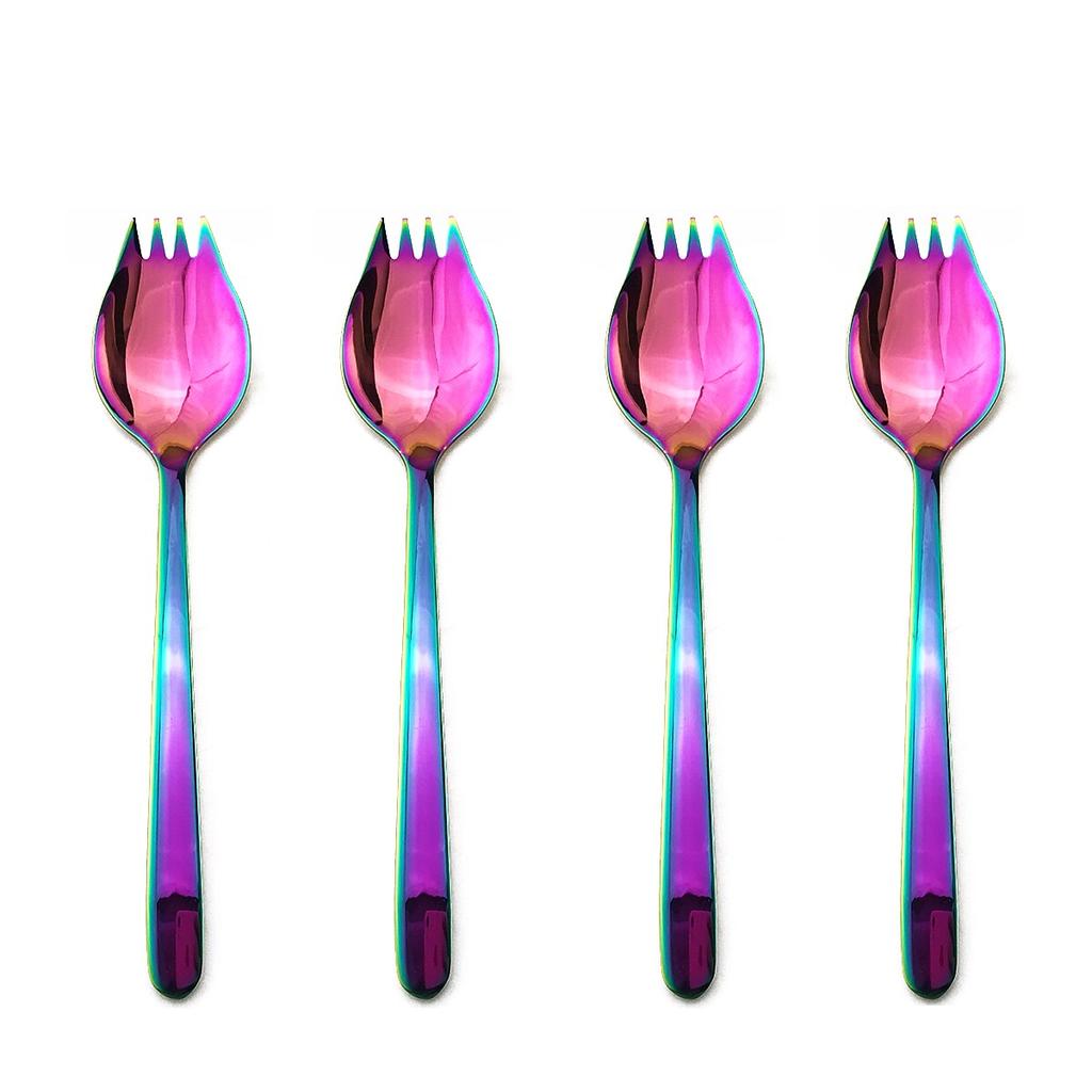 4 Piezas Vajilla Negra Camping Viaje Un Cuchillo y Tenedor Cubiertos Anfibios Cuchara Tenedor Acero Inoxidable 304 Fideos Aperitivo