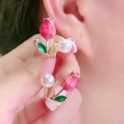 Korean Tulip Imitation Pearl Stud Earrings For Women Two Ways To Wear Ear Studs
