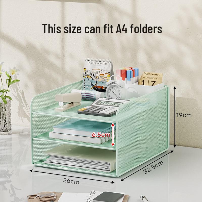 Multi-Layer A4 Desktop File Organizer and Bookends: Office Document Rack and Storage Box