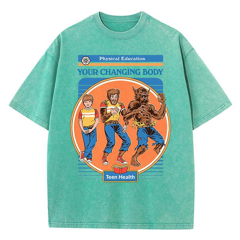 Physical Education Your Changing Body Washed Retro Oversize T-Shirt Casual Cotton T-Shirt Summer Short Sleeve