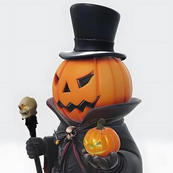 Skull Scepter Pumpkin Ornament with Cloak, Exquisite Resin Pumpkin Head Decorations, Pumpkin Gentleman Holding Small Pumpkin & Scepter Figurine for