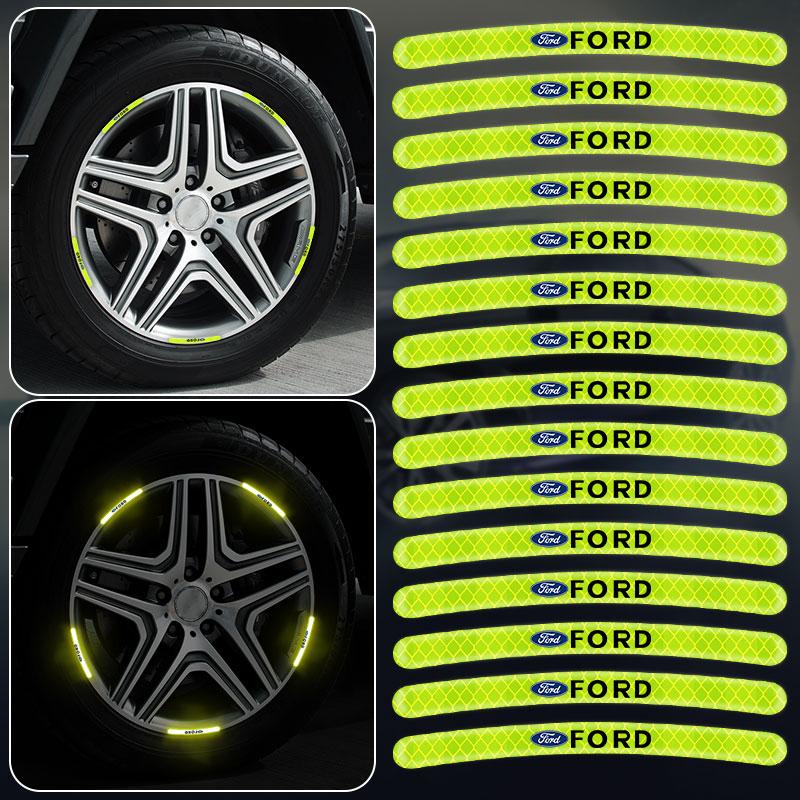 Car Wheel Hub Reflective Sticker Tire Rim Reflective Strips For Ford Focus Mondeo MK1 MK2 MK4 MK3 Fiesta ST Line Kugo Transit Escape Fusion Explorer