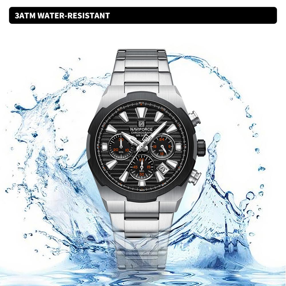 NAVFIROCE Original Men Quartz Watch Stainless Steel Strap Stopwatch Chronograph Date Waterproof Luminous Pointer Men Fashion Watch NF8081