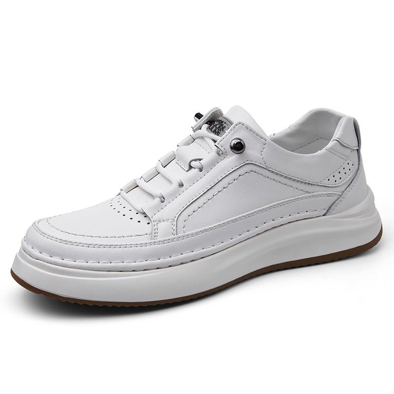 

Handmade Lace-Up Walking Footwear All-match Fashion Flats Men s Genuine Leather Skate Shoes Male Comfortable Outdoor Sneakers 44 белый