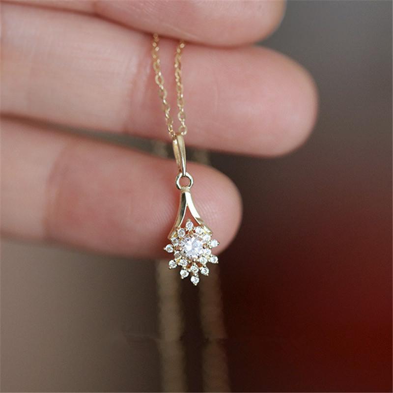 

925 Sterling Silver Pavé Crystal Magnolia Flower 14k Gold Plating Clavicle Chain Necklace Women Vintage Palace Style Jewelry Gold 42cm 3cm