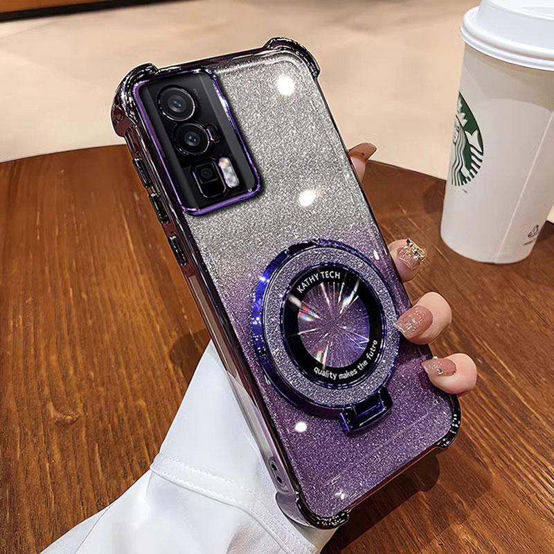 F5pro Case Luxury Magnetic Bracket Shockproof Cover For Xiaomi poco F6 X6 F5 Redmi 13 14 PRo F3 13T 12T Case with Holder shiny Glitter