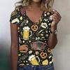 Women's Casual V Neck Short Sleeve T Shirt Oktoberfest Print Top Lightweight Comfortable Summer Tee