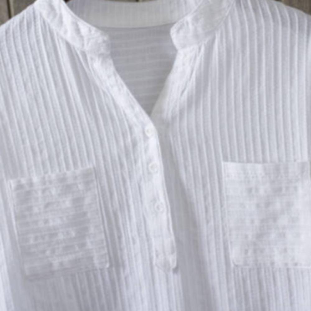 Ladies' White Shirt, Long-sleeved, Loose, Casual Solid Color V-neck Shirt, Ladies' Long-sleeved Top