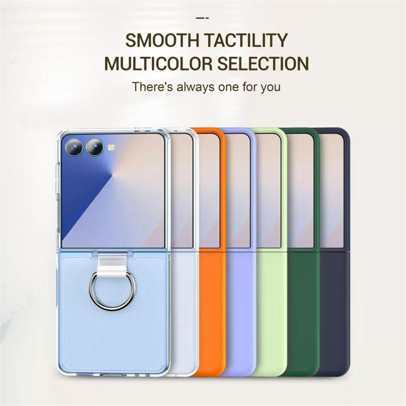 Luxury With Grip Ring Case for Samsung Galaxy Z Flip 7 6 5 4 3 ZFlip7 ZFlip6 Finger Buckle Solid Color Matte Shockproof PC Cover