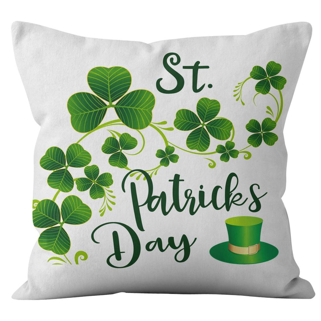 Home Cushion Cover St. Patrick's Day Pillowcase Four-leaf Clover Plaid Sofa Cushion Cover