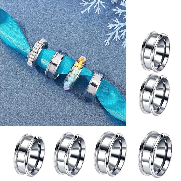 Set of 6 Grooved Finger Rings Fashionable Empty Rings DIY Rings Material