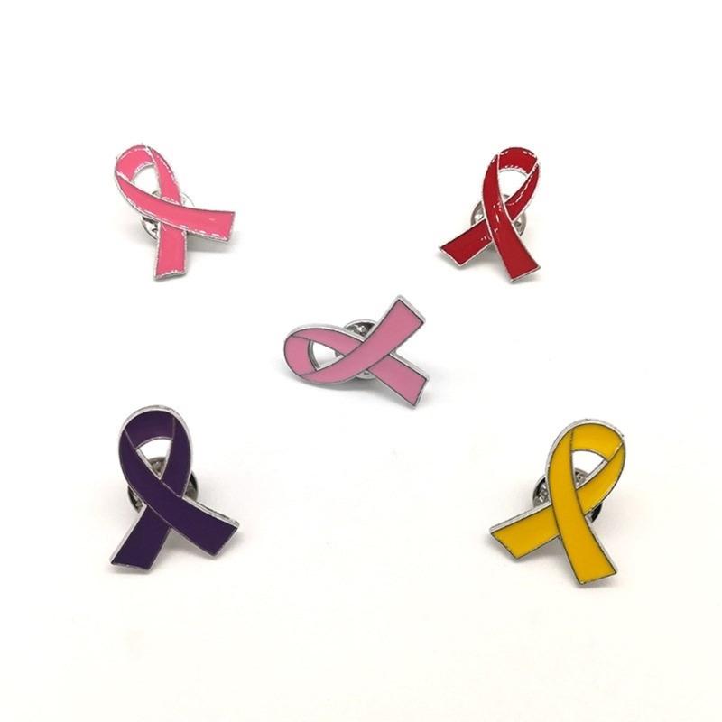 10 Pcs Ribbon Brooch Enamel Pins Jewelry Breast Cancers Awareness Hope Lapel Pin Buttons Badges Clothing Accessories